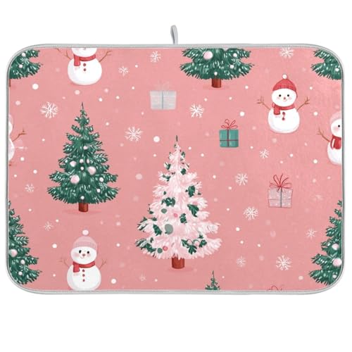 Christmas Tree with Snowman Dish Drying Mat Super Absorbent Drying Mat 18x24 inch Large Dish Drying Mats for Kitchen Counter Dish Drying Pads Kitchen Drying Matt for Countertop - color: Christmas Tree with Snowman, size: 18" x 24"