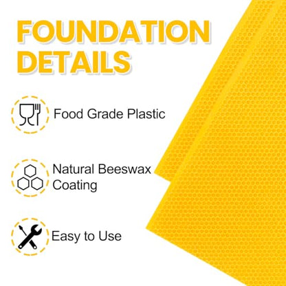 POLLIBEE Beehive Foundation Sheet Beeswax Coated Bee Hive Foundation Sheets Bee Foundation Sheets for Super Bee Frame 10Pcs 5-5/8-inch Medium Beehive Foundation - color: Super-Yellow