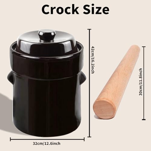 Fermentation Crock Jar 10 Liter/2.6 Gallon - Stoneware Pot for Fermenting, Pickling Kimchi, Pickles, Vegetables, Kombucha - Glazed Fermenter with Stone Weights, Lid