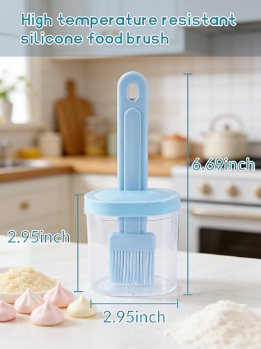 Silicone Pastry Brush with Oil Bottle, Clear Basting Dispenser Jar Set for BBQ Baking Cooking Kitchen, Sauce and Oil Brush Bottle (Blue)