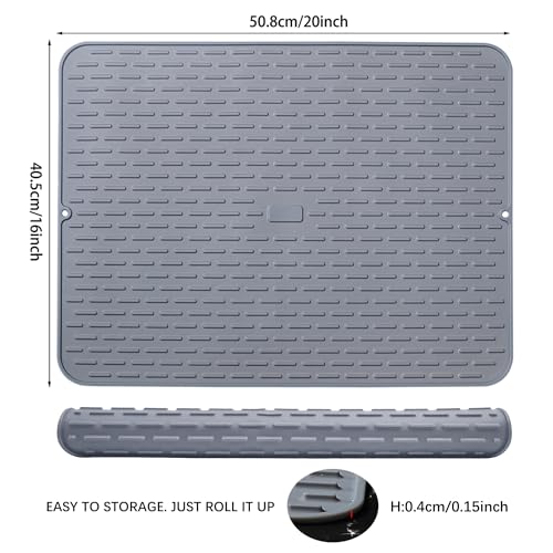 To encounter Silicone Dish Drying Mat - Extral Large 20" x 16" - Set of 2 Flexible Rubber Drying Mat, Heat Resistant Silicone Trivet, Countertop Mat, Dish Draining Mat, Sink Mat - size: 20" x 16"