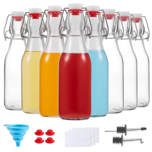 8 Set, 8 OZ Swing Top Glass Bottles - Vanilla Extract Bottles Flip Top Beer Brewing Bottles with Stopper for Syrup Bottle,Kombucha,Mead Kefir,Extract,Juice,Tea,Wine - Airtight Cap Lids