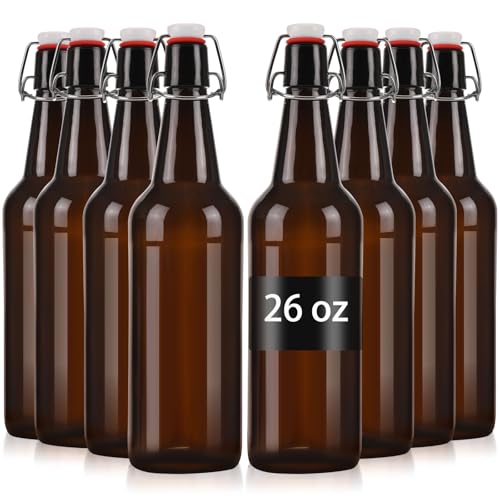 26 oz 8 Pack Amber Glass Beer Bottles with Airtight Rubber Seal Flip Caps,Swing Top Glass Bottles for Home Brewing, Kombucha, Beverages, Oil, Vinegar, Vanilla Extract,Water, Soda, Kefir - size: 750ml 8pack