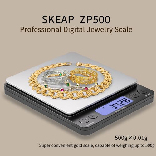 SKEAP Digital Jewelry Scale – 500g x 0.01g Precision Gold Scale for Jewelers & Collectors, Digital Coin Scale with Backlit LCD, Tare Function– Ideal for Gemstones, Bullion & Coins.