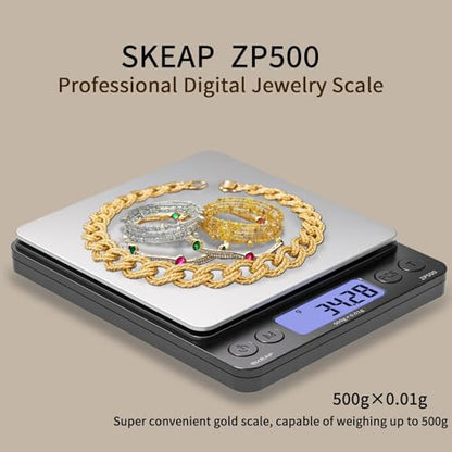 SKEAP Digital Jewelry Scale – 500g x 0.01g Precision Gold Scale for Jewelers & Collectors, Digital Coin Scale with Backlit LCD, Tare Function– Ideal for Gemstones, Bullion & Coins.