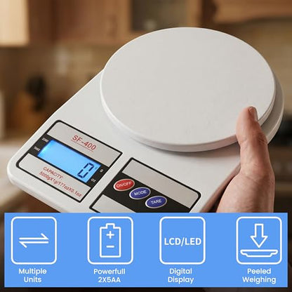 Digital Food Scale 10KG/1g Small Kitchen Weighing Scale with LCD Display, Portable Gram & Ounce Weight Measuring Device for Baking, Cooking, Travel, Accurate Smart Food Measuring Tool