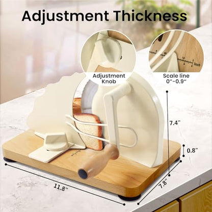 Manual Bread Slicer for Homemade Bread, Bread Cutter for Adjustable and Even Slices, Classic Hand Crank Sourdough Slicer with Scale Line & Powerful Suction Cup, Sharp Stainless Steel Blade (Cream) - color: Cream