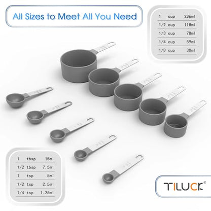TILUCK Measuring Cups & Spoons Set, Stackable Cups and Spoons, Nesting Measure Cups with Stainless Steel Handle, Kitchen Gadgets for Cooking & Baking (Gray) - color: Gray