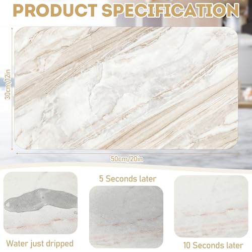 LemonRoad Dish Drying Mat for Kitchen Counter, 12"x20" Absorbent Coffee Bar Mat with Marble Texture Design, Fast-dry Diatomite Drainer Drying Mats with Non-slip Backing for Kitchen Sink Countertop - style: Marble Pattern