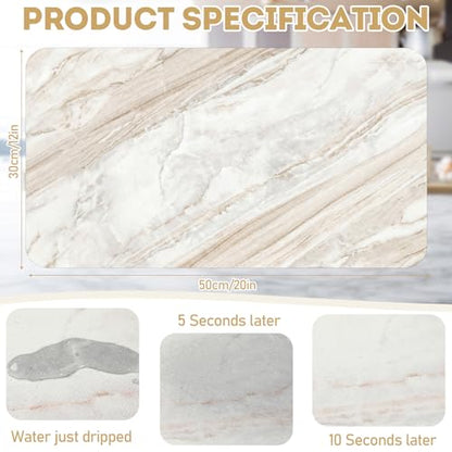 LemonRoad Dish Drying Mat for Kitchen Counter, 12"x20" Absorbent Coffee Bar Mat with Marble Texture Design, Fast-dry Diatomite Drainer Drying Mats with Non-slip Backing for Kitchen Sink Countertop - style: Marble Pattern