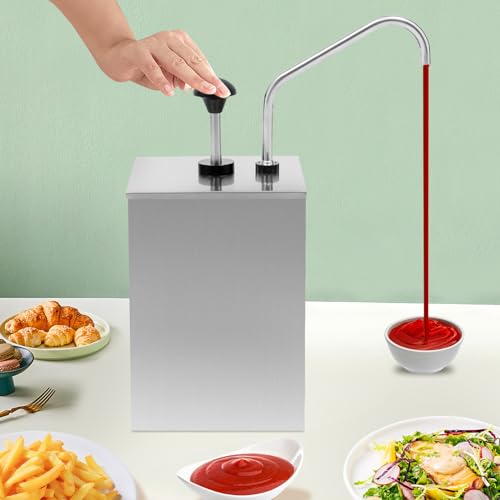 Sauce Dispenser Pump, 4.2 Quart Stainless Steel Condiment Pump for Cheese Hot Fudge Caramel, Commercial Sauce Dispenser for Buffet Bakery Restaurant Coffee Shop