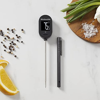 KitchenAid KQ910 Backlit Instant Read Digital Food Kitchen Grill Thermometer, Meat, and Cooking Wireless Thermometerer, Black