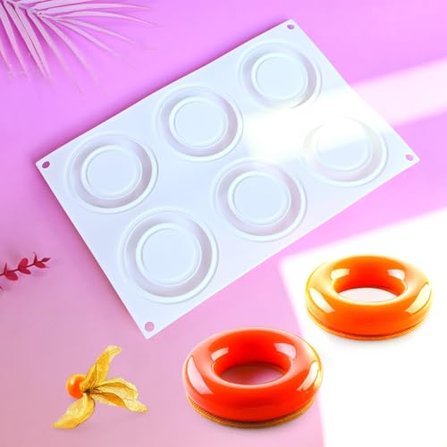 3D Donut Silicone Mold, Cupcake Baking Pan Mousse Tray Molds, Kitchen Cake Decorating Fondant Mould for Pumpkin Shaped Baking Mousse Cake, 6-Cavity Non-Stick Silicone Moulds (D_ Donut) - size: D_ Donut