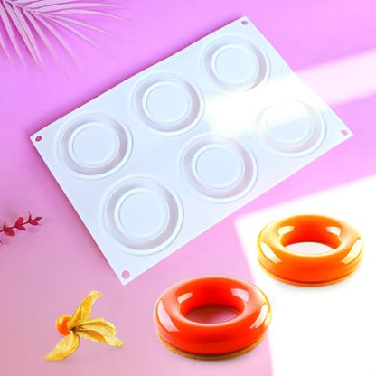 3D Donut Silicone Mold, Cupcake Baking Pan Mousse Tray Molds, Kitchen Cake Decorating Fondant Mould for Pumpkin Shaped Baking Mousse Cake, 6-Cavity Non-Stick Silicone Moulds (D_ Donut) - size: D_ Donut