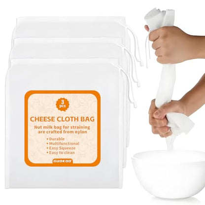 3 PCS Cheese Cloth Bag for Straining, 12 x 12 Inch Reusable Nut Milk Bag, Cheesecloth Bags for Straining, Fine Mesh Strainer Bags for Nut Milk, Juice, Coffee & Cheese Making - size: 3 PCS - 12x12 Inch