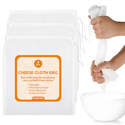 3 PCS Cheese Cloth Bag for Straining, 12 x 12 Inch Reusable Nut Milk Bag, Cheesecloth Bags for Straining, Fine Mesh Strainer Bags for Nut Milk, Juice, Coffee & Cheese Making - size: 3 PCS - 12x12 Inch