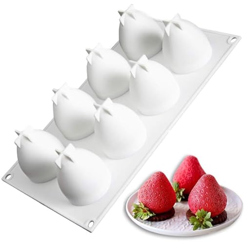 OCPO KITCHEN Strawberry Silicone Mold for Baking Mousse Cake, Fruit French Dessert, Pastry, Chocolate, Ice Cream Mould, Cake Decoration Mold, 3D Strawberry Shape (8-Cavity) - style: Strawberry (8-Cavity)