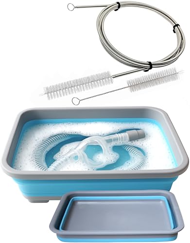 CPAP Cleaning Kit for Hose and Mask, CPAP Hose Cleaning Brush, Collapsible Wash Basin, Compatible with Standard and Slimline CPAP Tubing (Basic Basin Kit)