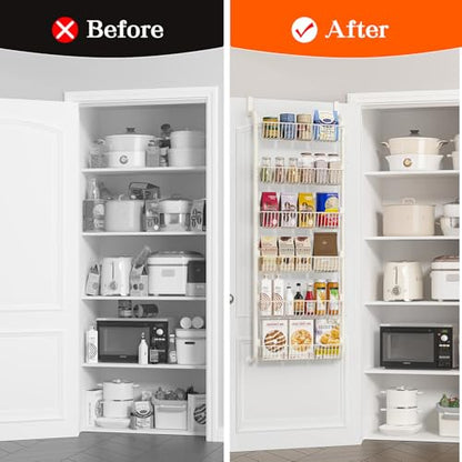 MIAOLI Over the Door Pantry Organizers and Storage, 6-Tier Spice Rack, Home & Kitchen Storage Shelves for Cabinet, Large Capacity Hanging Seasoning Organizer, Laundry Room Organization, White
