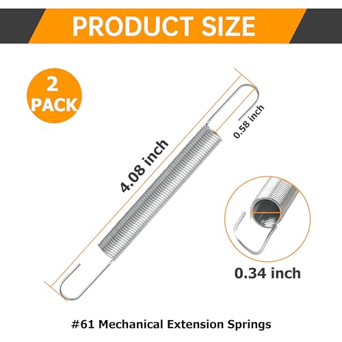 2 Pack 540183#61 4 Inch Double-Hook Tension Spring, Spring Steel | Small Extension Spring for Automotive, Household, Toys & Hardware Replacement Parts