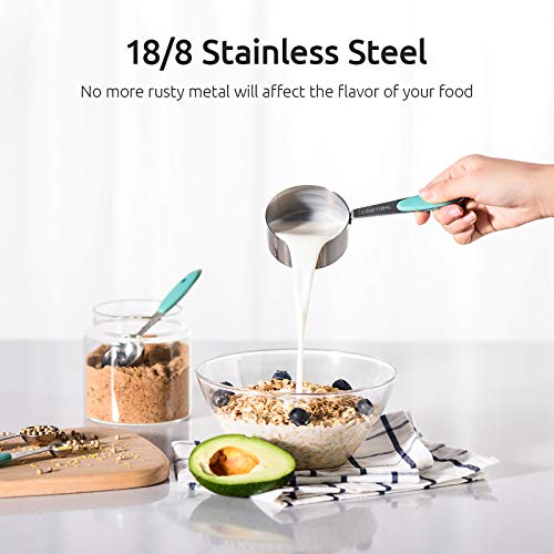 Measuring Cups : U-Taste 18/8 Stainless Steel Measuring Cups and Spoons Set of 10 Piece, Upgraded Thickness Handle(Aqua Sky) - color: Aqua Sky