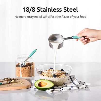 Measuring Cups : U-Taste 18/8 Stainless Steel Measuring Cups and Spoons Set of 10 Piece, Upgraded Thickness Handle(Aqua Sky) - color: Aqua Sky