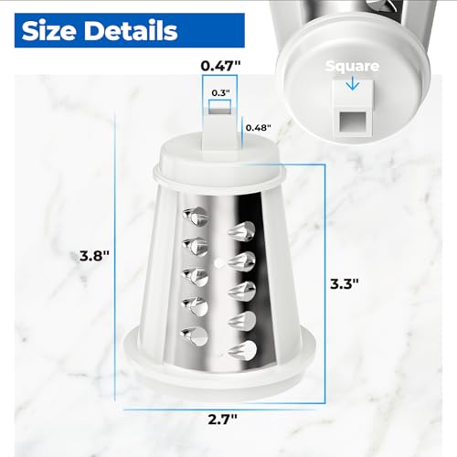 Shred Cone for Presto Regular Salad Shooter Models 02910 02980, Cheese Grater Replacement Parts for Shredding Cheese, Vegetables and Fruits (Square Plug)