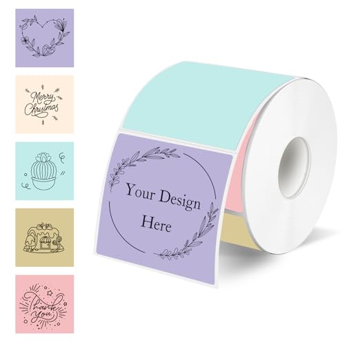 Square Thermal Labels Stickers 2" x 2", Self-Adhesive Waterproof Square Direct Thermal Labels Stickers, Perforation Line Design- 300 Sheets/Multicolor - color: Multicolor-summer, size: Square 2'' X 2''