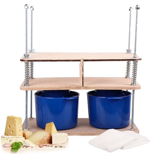 Wooden Cheese Press For Cheese Making Supplies 16 In Plywood 1/2 in Thick - Cheese Making Kit With Wooden Cheese Press and 2 Cheese Molds 1/2 Gal, Cheesecloth, Springs and Measuring Scale Included