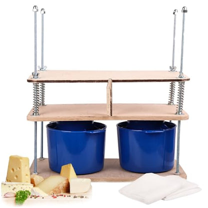 Wooden Cheese Press For Cheese Making Supplies 16 In Plywood 1/2 in Thick - Cheese Making Kit With Wooden Cheese Press and 2 Cheese Molds 1/2 Gal, Cheesecloth, Springs and Measuring Scale Included