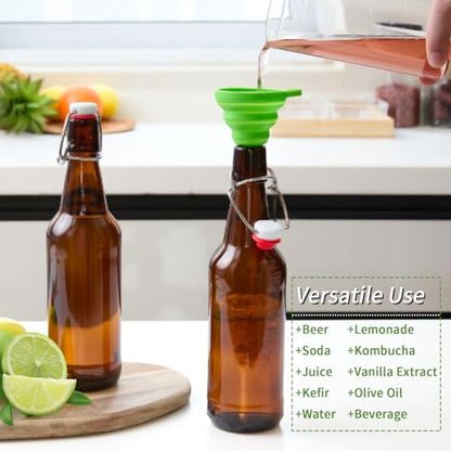 16.5oz Amber Beer Bottles with Flip Caps Set of 10, Swinging Top Glass Brewing Bottles with Airtight Lids for Vanilla Extract, Fermentation Kombucha, Beverage, Water, Kefir, Soda