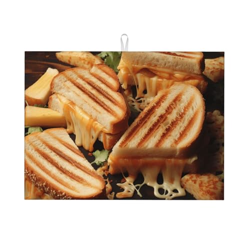 Cheese Sandwiches Dish Drying Mats For Kitchen Counter Absorbent Microfiber Drying Pad Reversible Washable Dish Drainer Rack Mat 18"X24" Easy Clean For Home Kitchen Decor,Dining Room,Office
