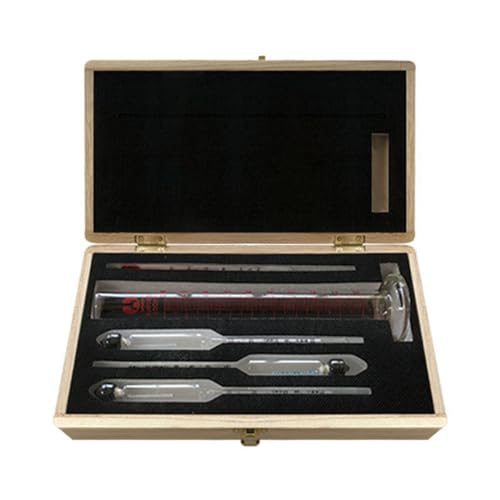 5 Pieces Hydrometer Alcohol Meter Test Kit 0-100% Household Alcohol Hydrometer Concentration Meter Tester for Spirits/Distillates Whiskey with Thermometer Glass Cylinder Wooden Storage Box