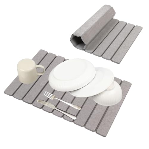 Large Stone Dish Drying Mats for Kitchen Counter, 24"×16" Collapsible Quick Dry Eco-Friendly Absorbent Diatomaceous Earth Mat, Stone Mat for Kitchen Sink, Birthday Gifts for Women Mom Grandma - color: Light Gray
