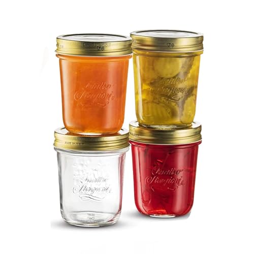 Bormioli Rocco Quattro Stagioni set of 4 Clear Airtight Mason Jars, 10.75 Oz. Made from Durable Glass, Made In Italy - size: 10.75 Oz.
