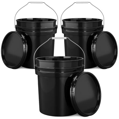 EconoHome 5-Gallon Black Bucket Pail Container with Lid | Metal Handles with Plastic Grip | Easy Stack and Store | Heavy-Duty, Approx 90 MIL, Extra Durable | Food Grade | BPA Free - 3 Pack - color: Black, size: 3 Pack