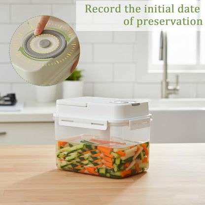 Kimchi Container, Fermentation Box with Press Plate and Date Dial, Plastic Pickle Keeper with Silicone Sealing Ring, Handle and Locking Clips for Sauerkraut, Pickles, Refrigerator Storage