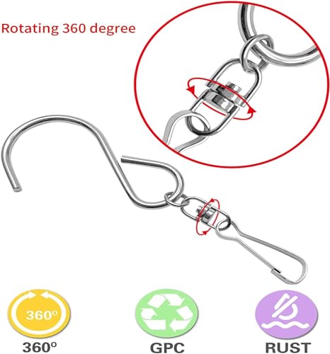 MFDSJ 24 Pcs Swivel Clip Hanging Hooks | Stainless Steel 360 Degree Rotating Windsock Clips for Hanging Wind Chimes, Plants