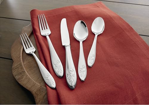 Lenox Silverware Set For 12, Butterfly Meadow 65-Piece Flatware Set, Service For 12, 18/10 Stainless Steel, Dishwasher Safe, Butterfly and Flower Motif, Includes Serving Utensils (Silver, 65 Piece) - style: 65-Piece Flatwate Set