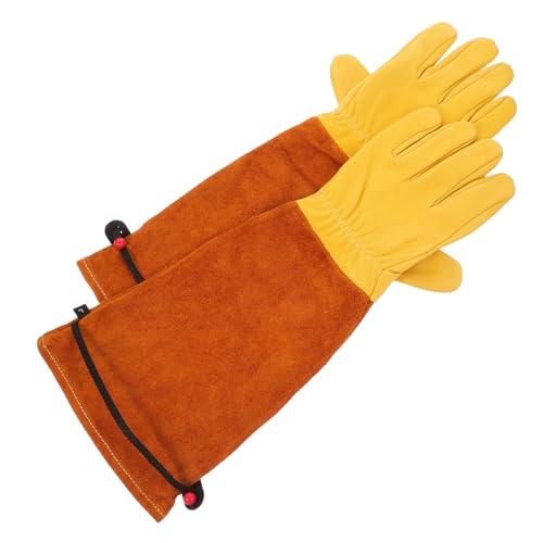 Uonlytech Puncture Resistant Gardening Gloves Thorn Proof Leather Long Sleeve Gloves for Rose Pruning and Yard Work with Goatskin Palm and Brown Cowhide Cuff Size L Suitable for Beekeeping