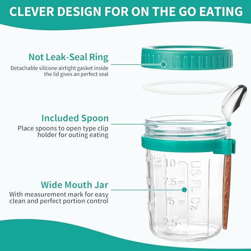 Xileanalee 6 Pack Overnight Oats Containers with Lids and Spoons-18 Oz Overnight Oats Jars Mason Jars for Chia Pudding Cereal Fruit Vegetable Milk Salad Yogurt Meal Prep - size: 6 Pcs