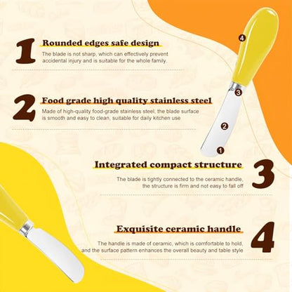 Butter Spreader Knife Set, 2-Pack Stainless Steel Cheese and Butter Knives with Ceramic Handle, Dishwasher Safe, for Soft & Hard Cheese, Jam, Cold Butter (yellow) - color: yellow
