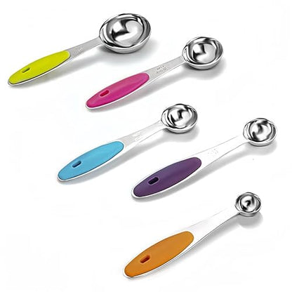 RUNZI 10 Pcs Measuring Cups and Spoons Set,Stackable Metal Measure Cup for Measuring Dry and Liquid Ingredients，Used Kitchen Dry Food, Cooking Baking Measurements,Silvery - color: Silvery-10pcs