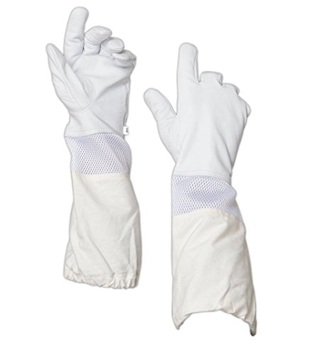Premium Goatskin Leather Bee Gloves with Breathable Vent and Long Canvas Sleeve, Protective Gear for Beekeepers (L) - size: Large