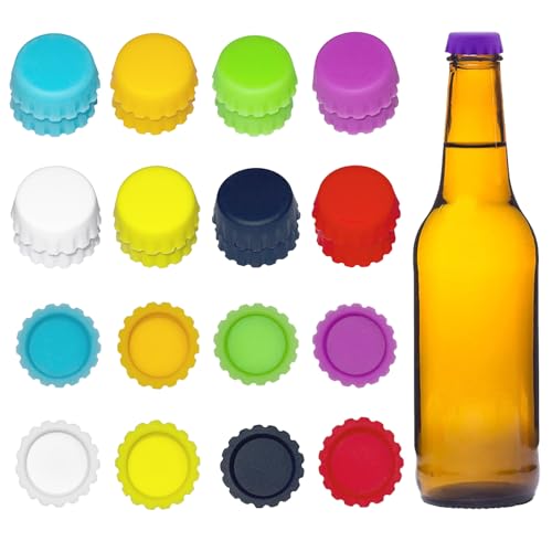 24 PCS Silicone Rubber Bottle Caps in 8 Colors – Reusable Beer, Soda & Wine Bottle Seals for Home Brewing and Kitchen Use