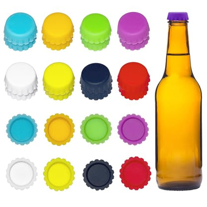 24 PCS Silicone Rubber Bottle Caps in 8 Colors – Reusable Beer, Soda & Wine Bottle Seals for Home Brewing and Kitchen Use