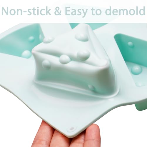 Cheese Shape Silicone Mold 6-Cavity for Baking and Desserts | 11.54 x 6.69 in Size, Non-Stick Release, Cheesecake & Soap Use, Reusable Silicone, 3D Cheese Design - color: Mint Green-QY372