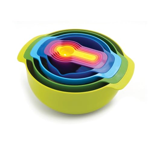 Joseph Joseph Nest 9 Plus, 9 Piece Compact Food Preparation Set with Mixing Bowls, Measuring cups, Sieve and Colander, MultiColor - color: Multicolour, style: Plastic