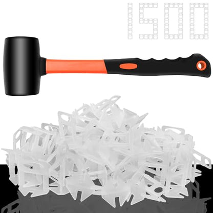 DGSL Tile Leveling System with Rubber Mallet, 1500-Piece 1/16 Inch Tile Spacers Clips Tile Tools, Tile Installation Tools for Professional Ceramic Tile and Stone Installation - size: 1/16 Inch*1500 Piece