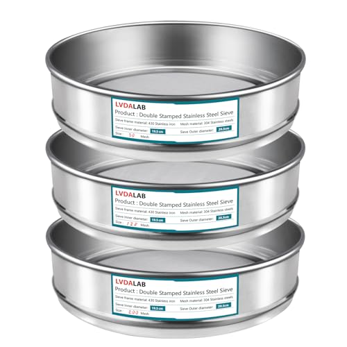 3 Pack 304 SUS Mesh Lab Sieves,200mesh(0.075mm),120 Mesh 0.125mm,30 Mesh 0.6mm Aperture Test Sieve,7.9in/20cm Dia Economy Test Sieve for Industrial Laboratory Homes - style: 200+120+30